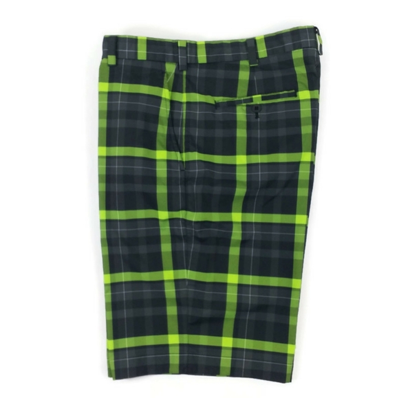 Nike Dri Fit Black Neon Green Plaid Slim Fit Golf Shorts Mens 36 NWOT - Picture 4 of 12